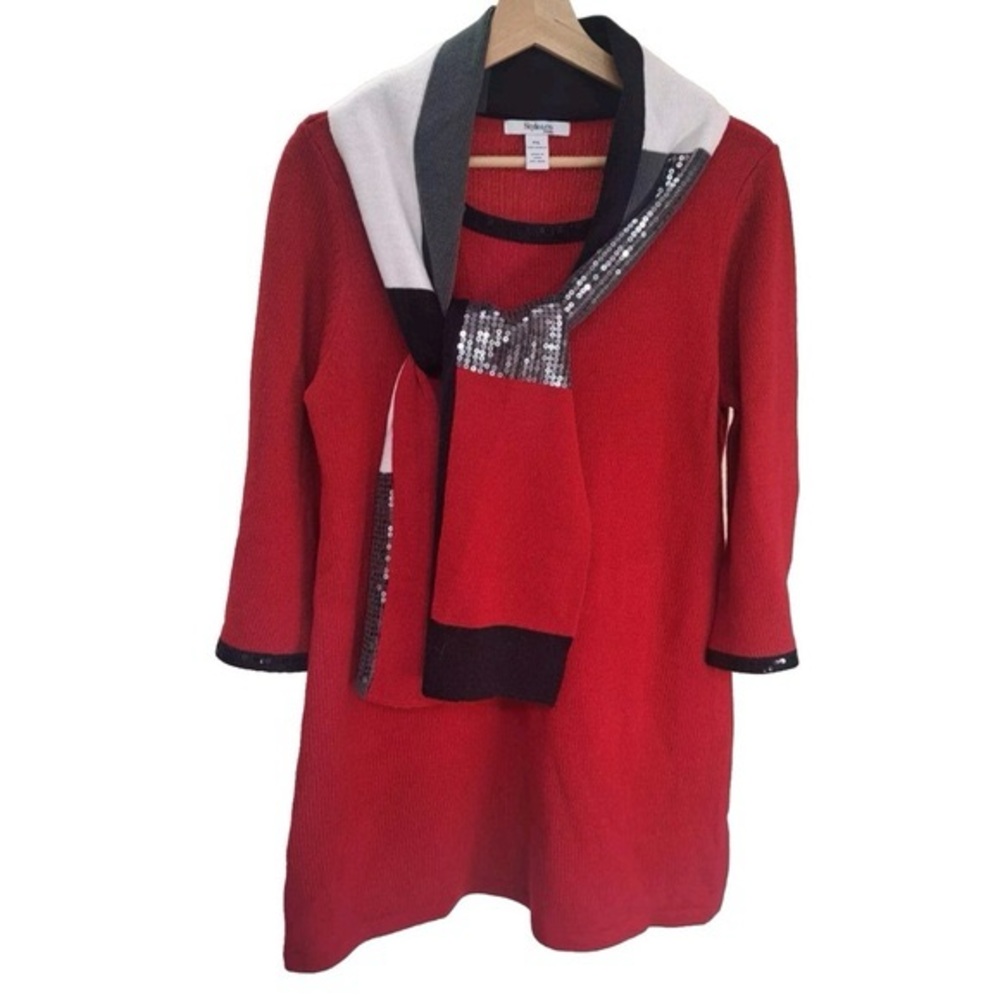 Style & co Red Sweater dress with removal Black and White Scarfsize 2x